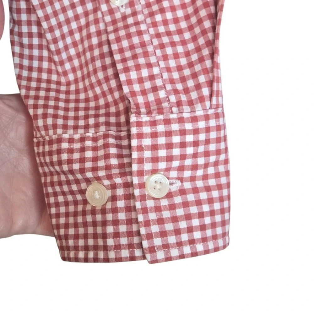 Michael Kors Mens Shirt Medium Red White‎ Gingham Check Trim Stretch Long Sleeve